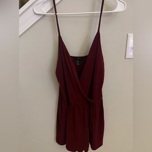 Forever 21 maroon cross front illusion skirt romper